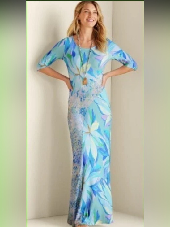 Soft Surroundings Dresses & Skirts - Soft Surroundings Vivienne Floral Maxi Dress in Aqua Blue - Lightweight Print